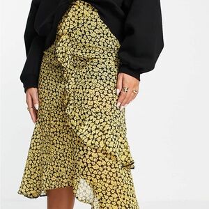ASOS Yellow and Black Floral Midi Skirt Size US 6